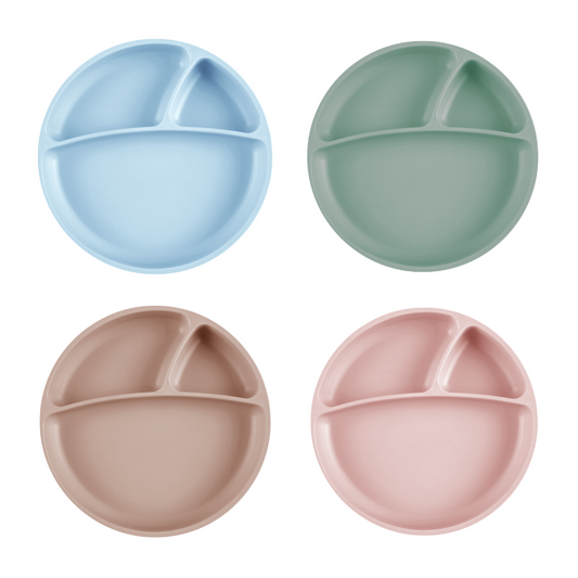 MiniKOiOi Portions silicone suction plate in blue, sage, mocha and pink